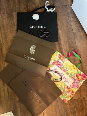 Variety of Designer Shopping Bags - Chanel, Goyard, Louis Vuitton, Lilly Pulitze